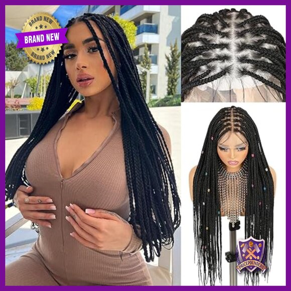 Full Lace Knotless Braided Wig 34Inch Synthetic Hair with Baby Hair main image 6